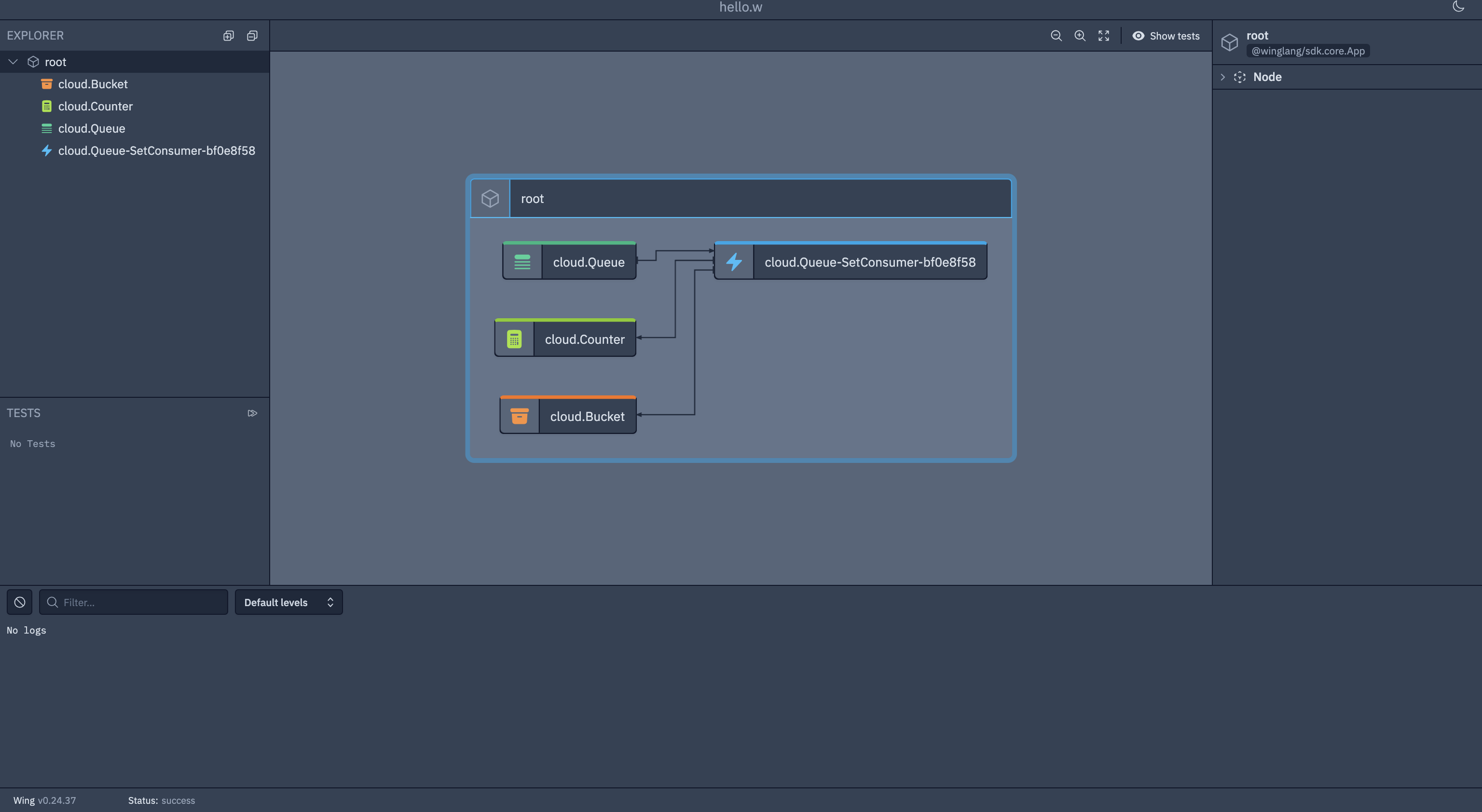 Wing Console Wing Console desktop application view
